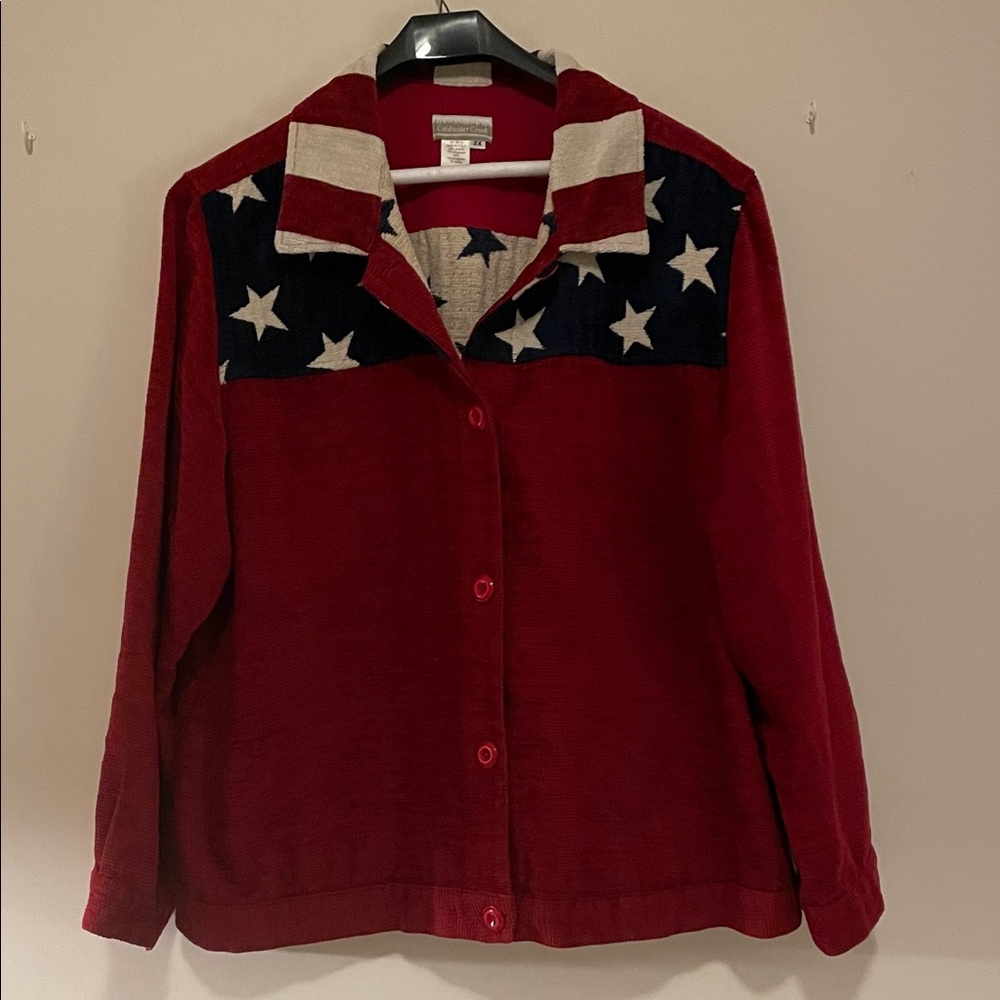 Coldwater Creek Red, Navy & Cream Star-Pattern Jacket